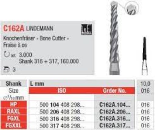 Kirurgisk bor C162A HP 016, 3 stk. Lindemann ben freser