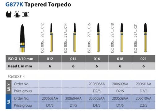 Diamond multilayer FG G877K 018 ML, 5stk Taper Torpedo blå ring, 200608AA