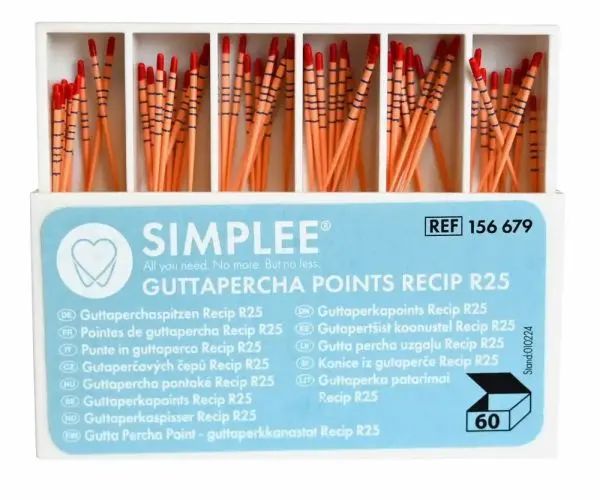 Simplee Gutta Percha Reciproc R25, rød, 60 stk, 156679