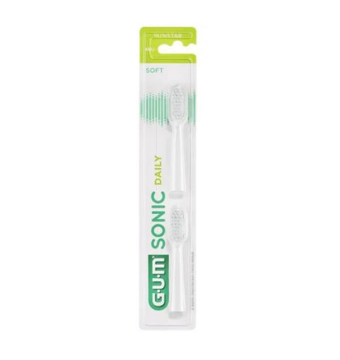 GUM Sonic Daily Toothbrush heads 4110MWH2, 1 pk m/2 hoder, hvit.