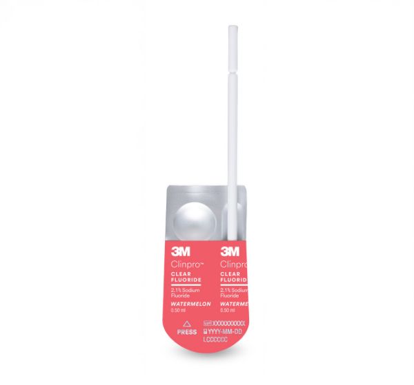 3M Clinpro Clear Fluoride Singel use, L-Pop, 0,5ml, Vannmelon, 50 stk, 7300W