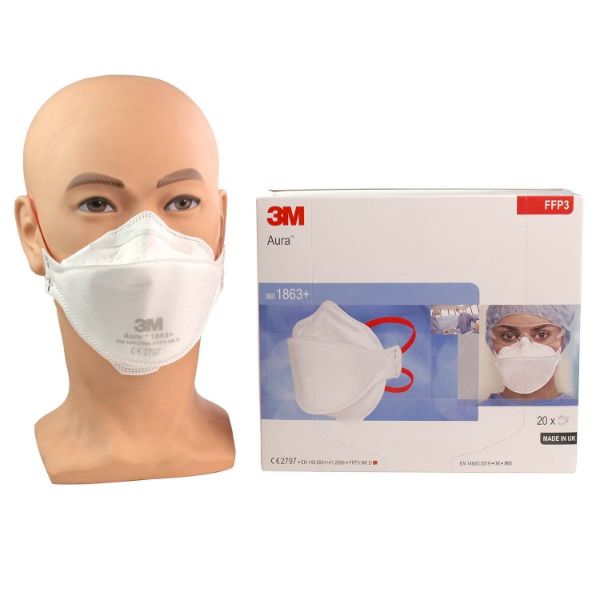 3M Aura Respirators FFP3 Type IIR 1863+, 20 stk (6pk=1krt)
