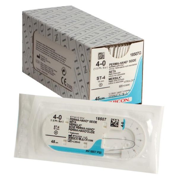 Sutur 18507G silktråd 4-0 45cm sort ST-4, (19mm) rett nål 12stk