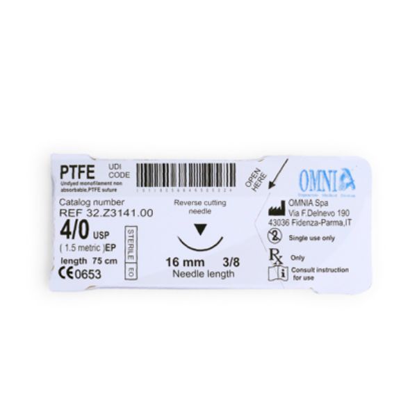 Omnia PTFE Suture 45 cm 4/0 32Z314300, 12 stk Black Needle, 16mm 3/8 round
