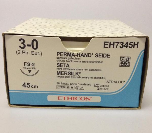 Sutur EH7345H silktråd 3-0 45cm sort FS-2, (19mm) omv.skjærende spiss 36stk