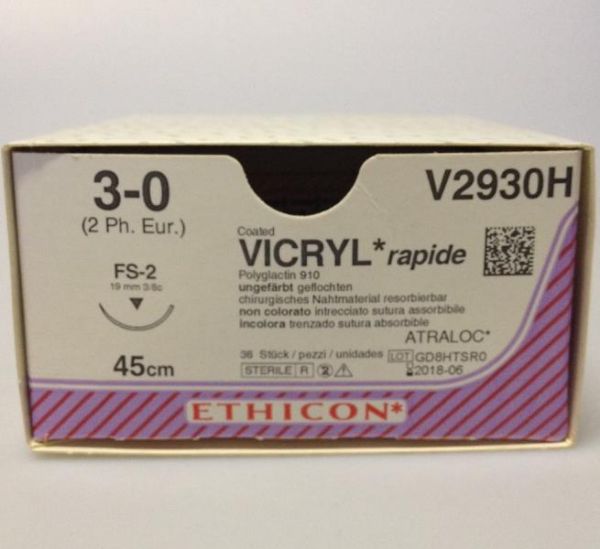 Sutur V2930H vicryltråd 3-0 45cm FS-2 nål, 36stk med skjerende spiss resorberbar