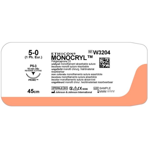 Sutur W3204 Monocryl 5-0 PS-3 45 cm, 12 stk