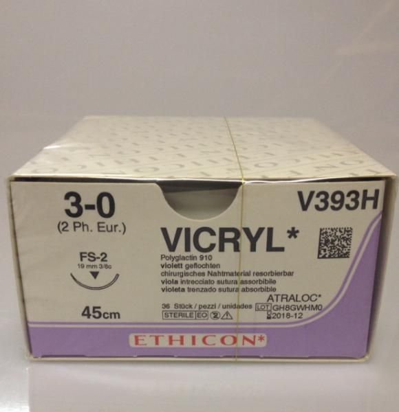 Sutur V393H vicryl 3-0 FS-2 45cm, 36stk